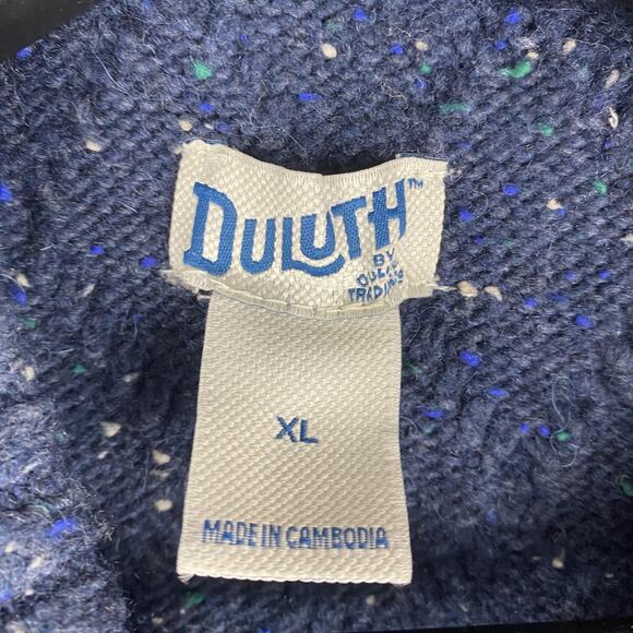Duluth Trading Sweater Mens XL Blue Wool Alpaca Cable Knit Donegal Crewneck - Picture 11 of 16